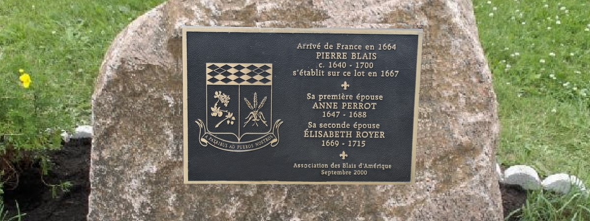 Plaque commémorative en hommage à l'ancêtre Pierre Blais