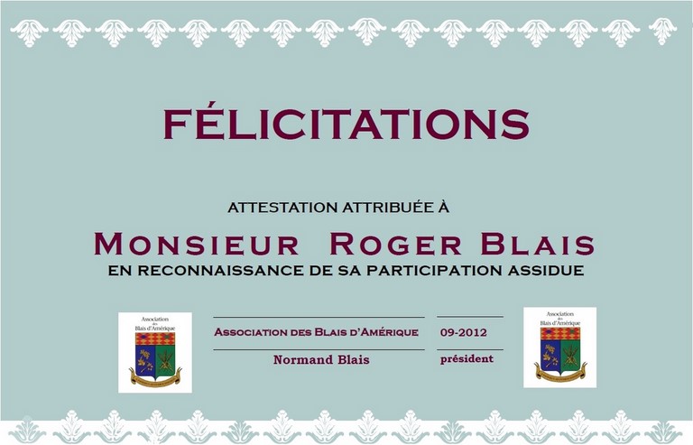 Félicitation à Roger Blais M-294