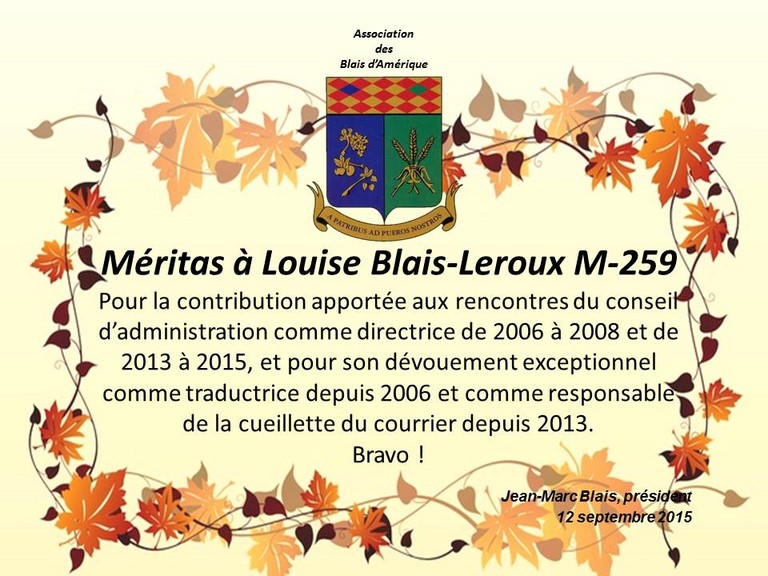 Méritas à Louise Blais-Leroux M-259