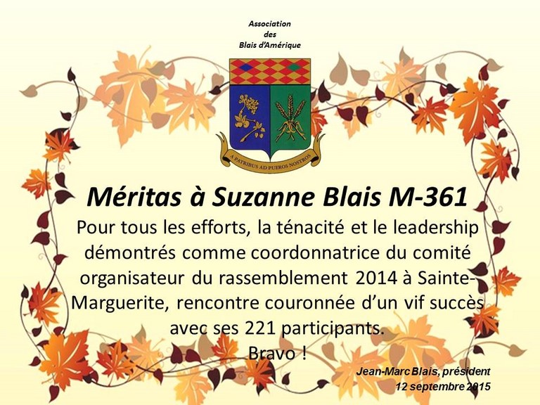Méritas à Suzanne Blais M-361