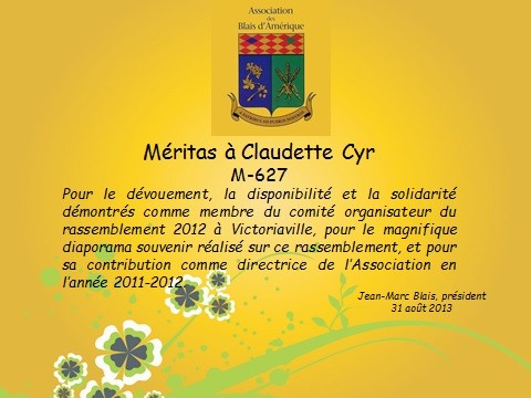 Méritas à Claudette Cyr M-627